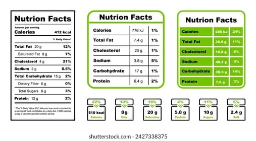 Lista de ingredientes e informações nutricionais de produto alimentar